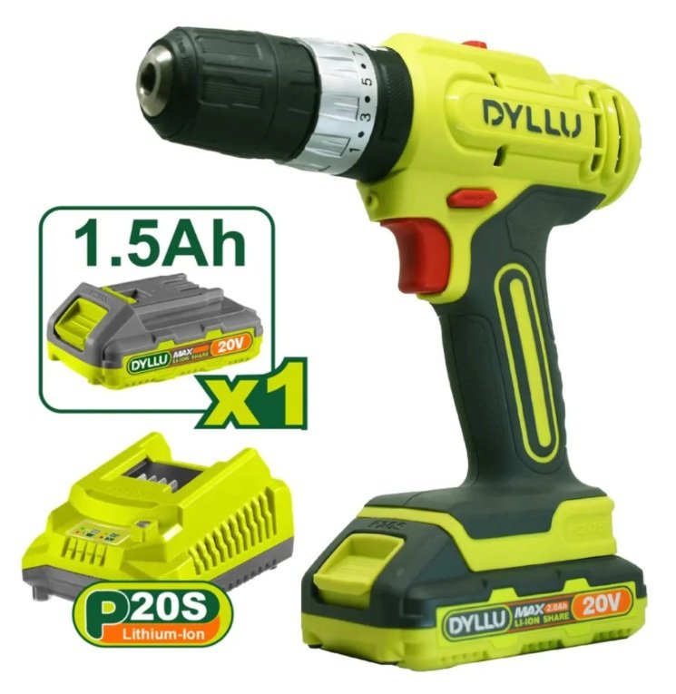TALADRO PERCUTOR DYLLU 20V 1.5A EN CAJA DTCDP521-4